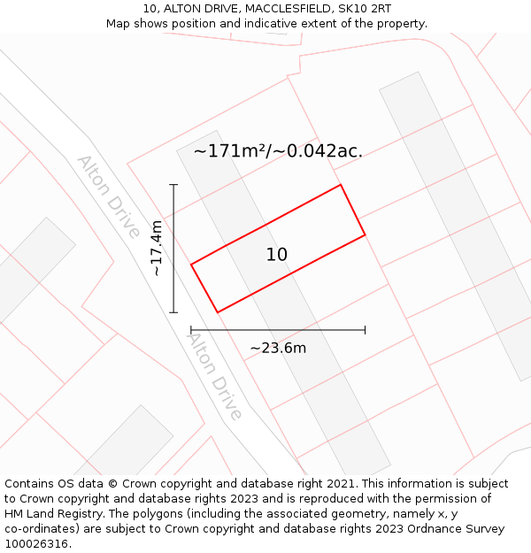 10, ALTON DRIVE, MACCLESFIELD, SK10 2RT: Plot and title map