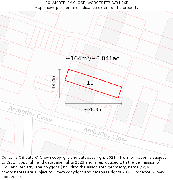 10, AMBERLEY CLOSE, WORCESTER, WR4 9XB: Plot and title map