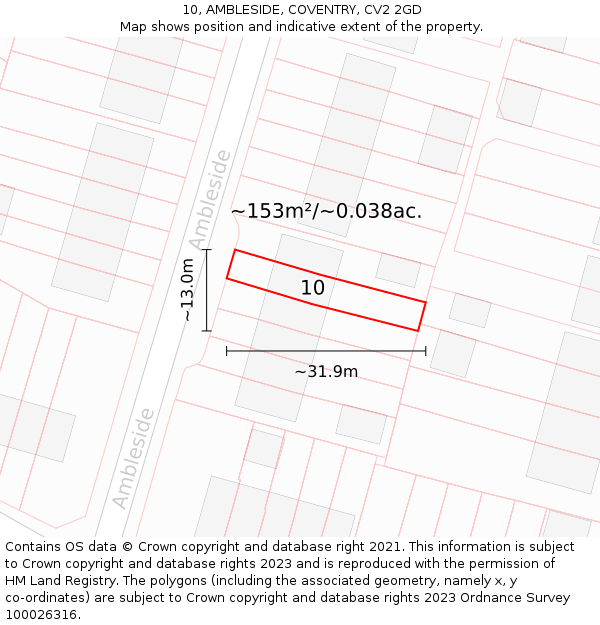 10, AMBLESIDE, COVENTRY, CV2 2GD: Plot and title map