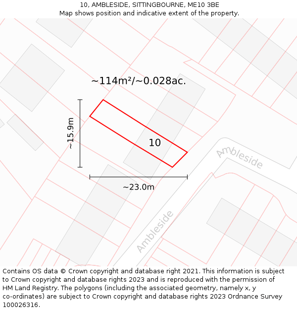 10, AMBLESIDE, SITTINGBOURNE, ME10 3BE: Plot and title map