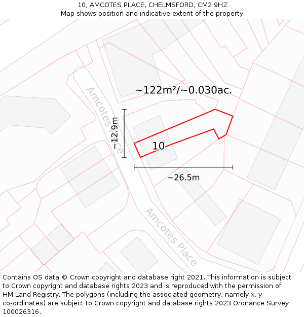 10, AMCOTES PLACE, CHELMSFORD, CM2 9HZ: Plot and title map