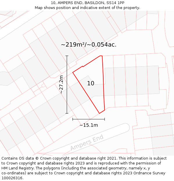 10, AMPERS END, BASILDON, SS14 1PP: Plot and title map