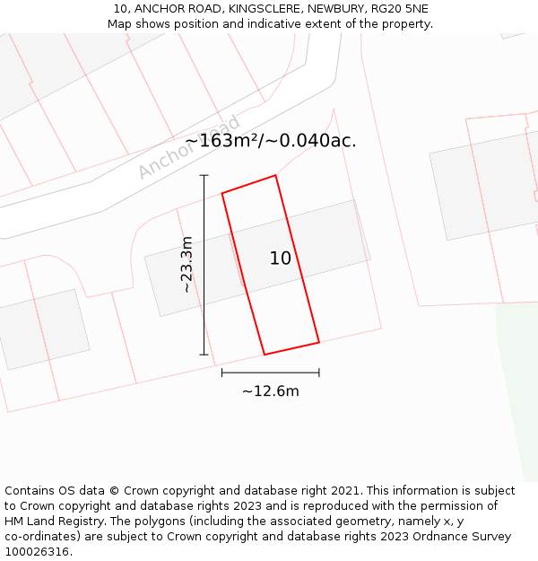 10, ANCHOR ROAD, KINGSCLERE, NEWBURY, RG20 5NE: Plot and title map