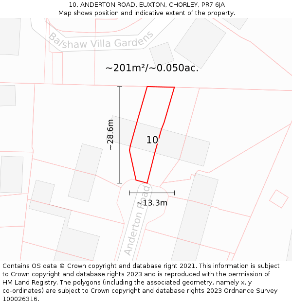 10, ANDERTON ROAD, EUXTON, CHORLEY, PR7 6JA: Plot and title map