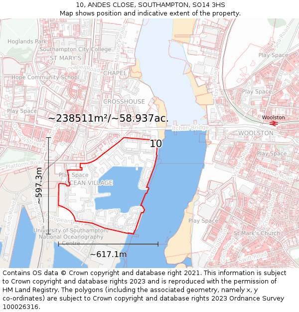 10, ANDES CLOSE, SOUTHAMPTON, SO14 3HS: Plot and title map