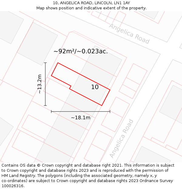 10, ANGELICA ROAD, LINCOLN, LN1 1AY: Plot and title map