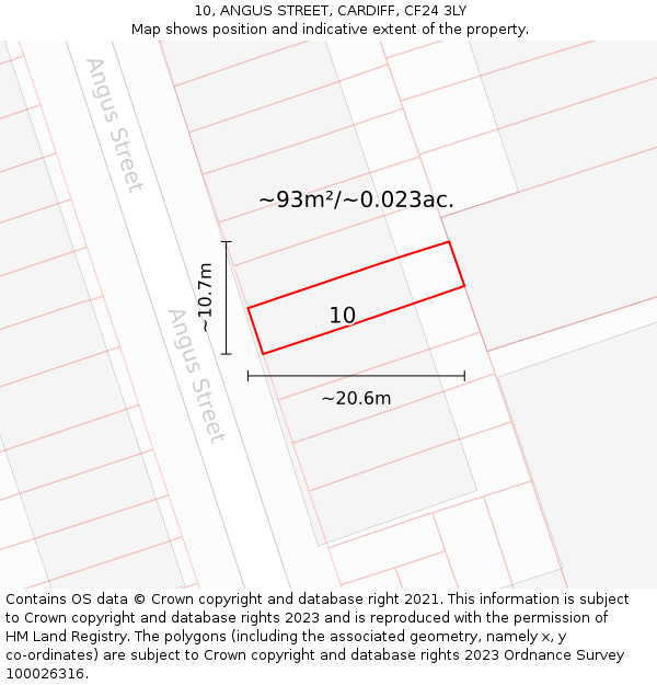 10, ANGUS STREET, CARDIFF, CF24 3LY: Plot and title map