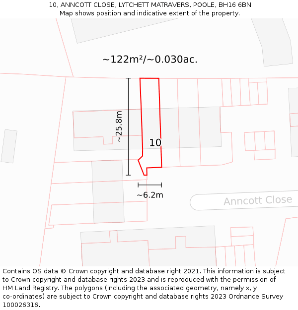10, ANNCOTT CLOSE, LYTCHETT MATRAVERS, POOLE, BH16 6BN: Plot and title map