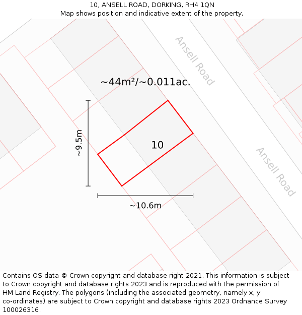 10, ANSELL ROAD, DORKING, RH4 1QN: Plot and title map