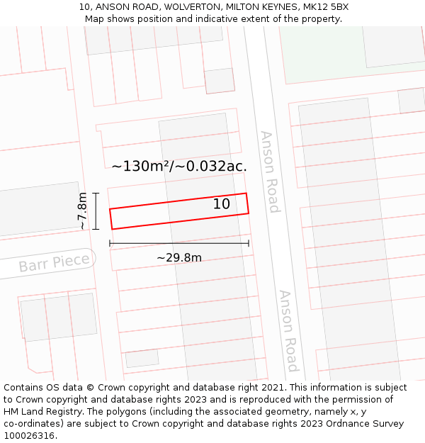 10, ANSON ROAD, WOLVERTON, MILTON KEYNES, MK12 5BX: Plot and title map