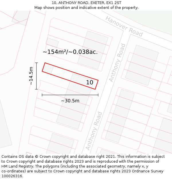 10, ANTHONY ROAD, EXETER, EX1 2ST: Plot and title map