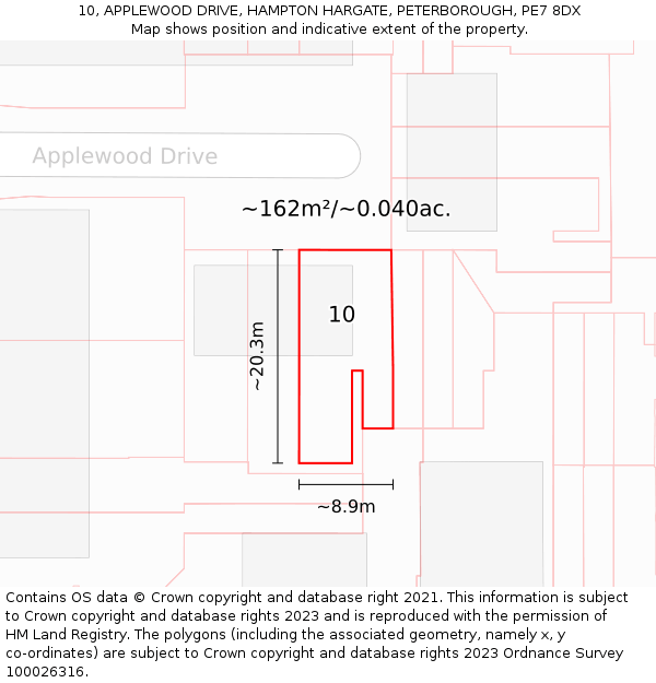 10, APPLEWOOD DRIVE, HAMPTON HARGATE, PETERBOROUGH, PE7 8DX: Plot and title map