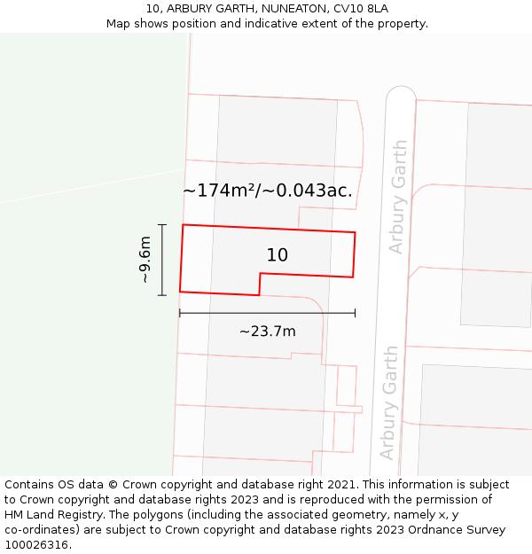 10, ARBURY GARTH, NUNEATON, CV10 8LA: Plot and title map