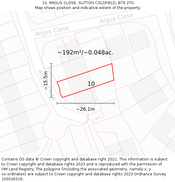 10, ARGUS CLOSE, SUTTON COLDFIELD, B76 2TG: Plot and title map