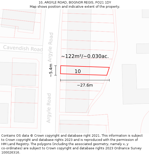 10, ARGYLE ROAD, BOGNOR REGIS, PO21 1DY: Plot and title map
