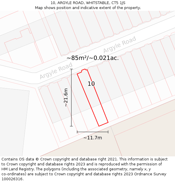 10, ARGYLE ROAD, WHITSTABLE, CT5 1JS: Plot and title map