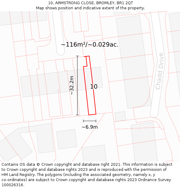 10, ARMSTRONG CLOSE, BROMLEY, BR1 2QT: Plot and title map