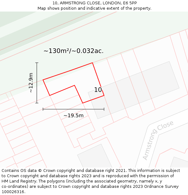 10, ARMSTRONG CLOSE, LONDON, E6 5PP: Plot and title map