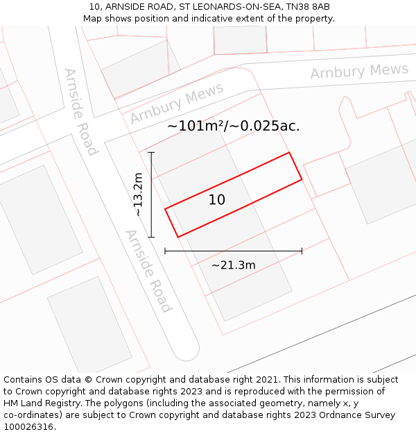 10, ARNSIDE ROAD, ST LEONARDS-ON-SEA, TN38 8AB: Plot and title map