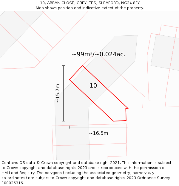 10, ARRAN CLOSE, GREYLEES, SLEAFORD, NG34 8FY: Plot and title map