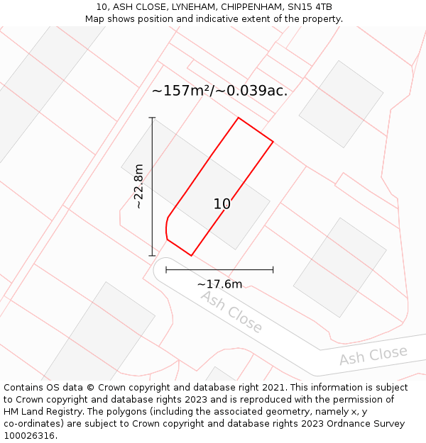 10, ASH CLOSE, LYNEHAM, CHIPPENHAM, SN15 4TB: Plot and title map