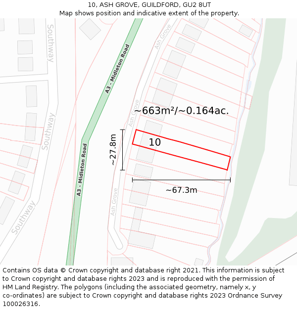 10, ASH GROVE, GUILDFORD, GU2 8UT: Plot and title map