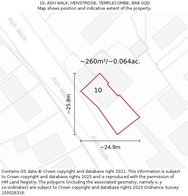 10, ASH WALK, HENSTRIDGE, TEMPLECOMBE, BA8 0QD: Plot and title map