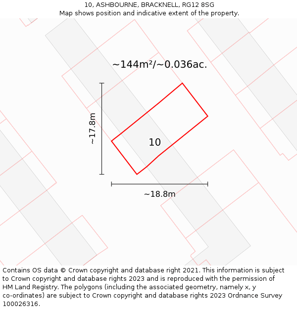 10, ASHBOURNE, BRACKNELL, RG12 8SG: Plot and title map