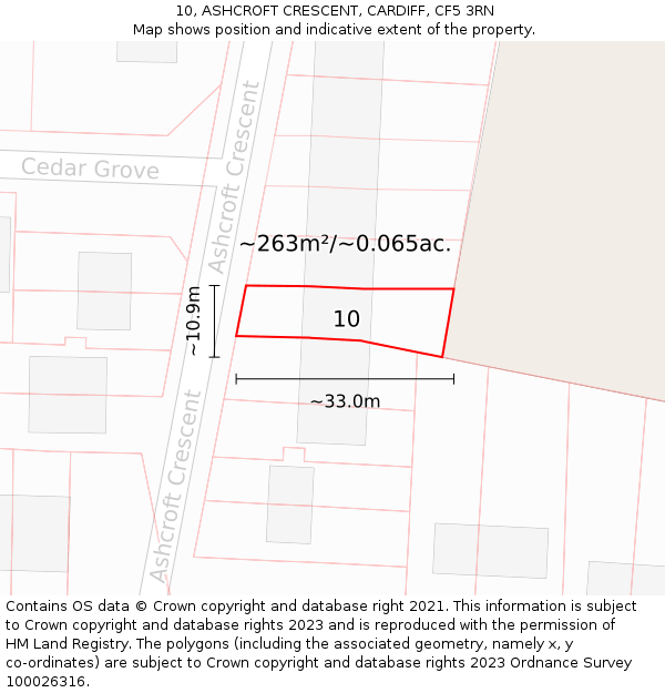 10, ASHCROFT CRESCENT, CARDIFF, CF5 3RN: Plot and title map