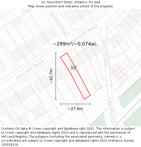 10, ASHCROFT ROAD, IPSWICH, IP1 6AA: Plot and title map