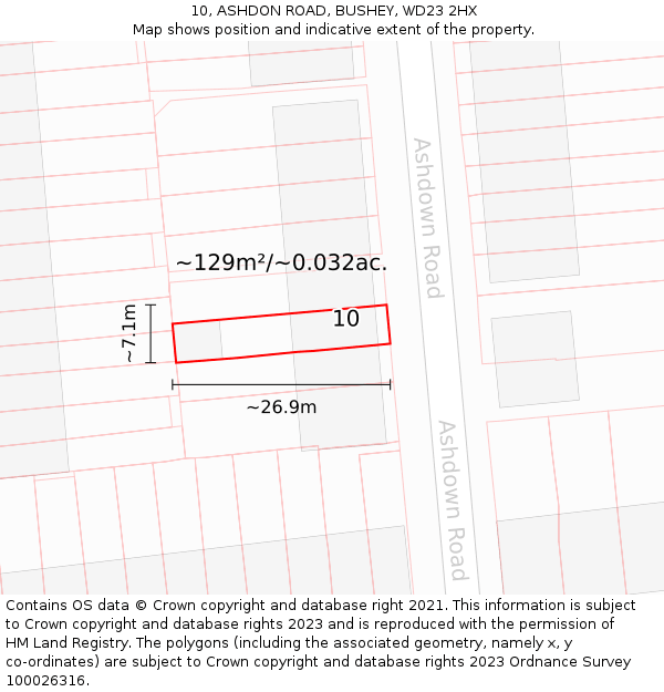 10, ASHDON ROAD, BUSHEY, WD23 2HX: Plot and title map