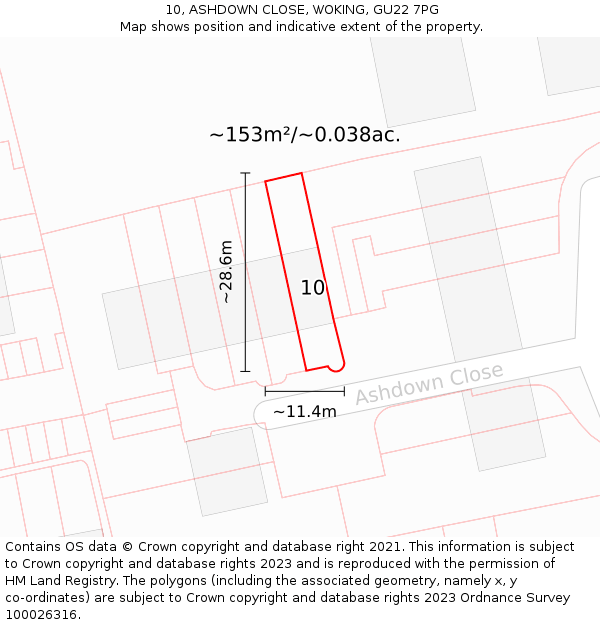 10, ASHDOWN CLOSE, WOKING, GU22 7PG: Plot and title map