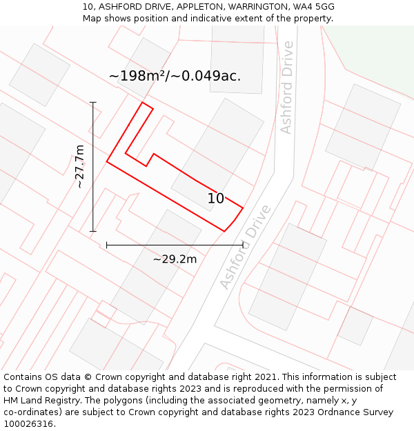 10, ASHFORD DRIVE, APPLETON, WARRINGTON, WA4 5GG: Plot and title map
