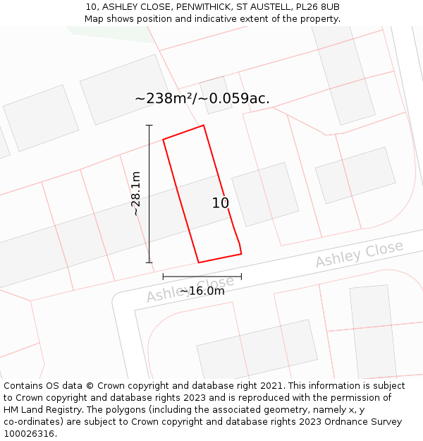 10, ASHLEY CLOSE, PENWITHICK, ST AUSTELL, PL26 8UB: Plot and title map