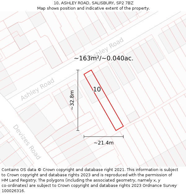 10, ASHLEY ROAD, SALISBURY, SP2 7BZ: Plot and title map
