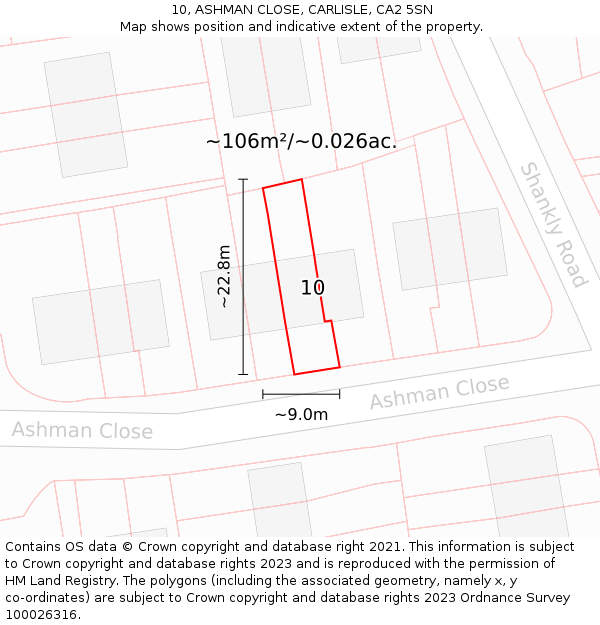 10, ASHMAN CLOSE, CARLISLE, CA2 5SN: Plot and title map