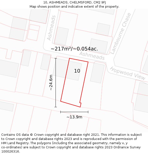 10, ASHMEADS, CHELMSFORD, CM2 9FJ: Plot and title map