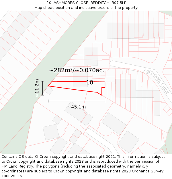 10, ASHMORES CLOSE, REDDITCH, B97 5LP: Plot and title map