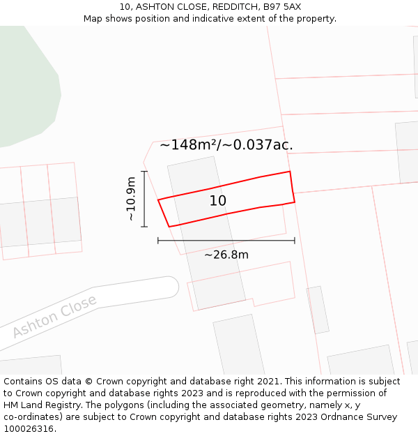 10, ASHTON CLOSE, REDDITCH, B97 5AX: Plot and title map