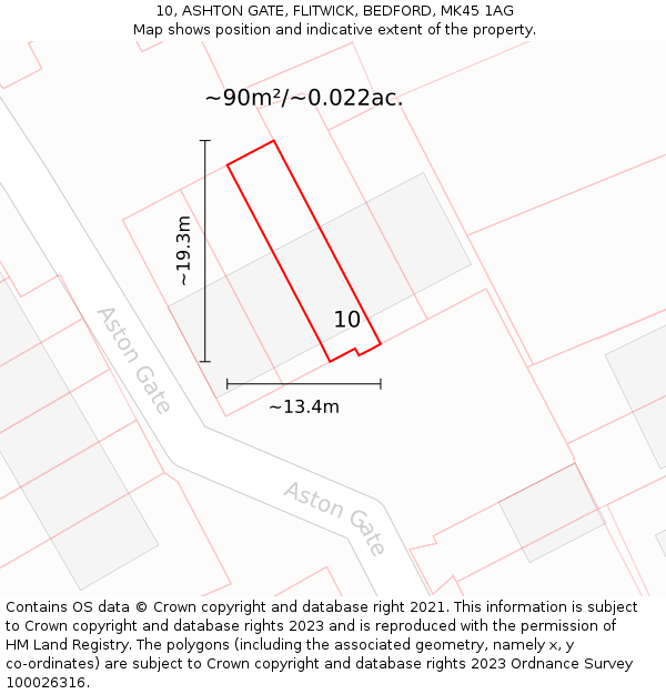 10, ASHTON GATE, FLITWICK, BEDFORD, MK45 1AG: Plot and title map
