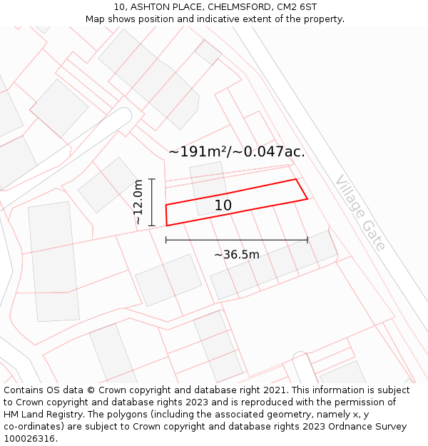 10, ASHTON PLACE, CHELMSFORD, CM2 6ST: Plot and title map
