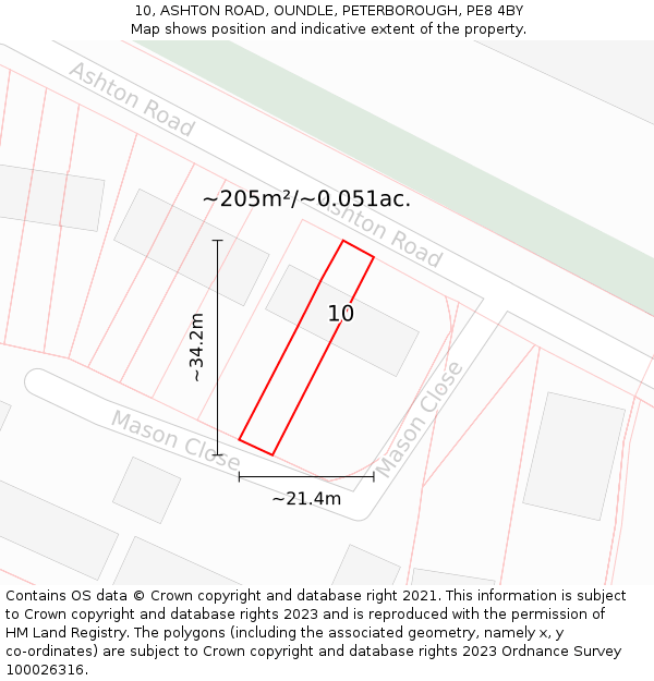 10, ASHTON ROAD, OUNDLE, PETERBOROUGH, PE8 4BY: Plot and title map