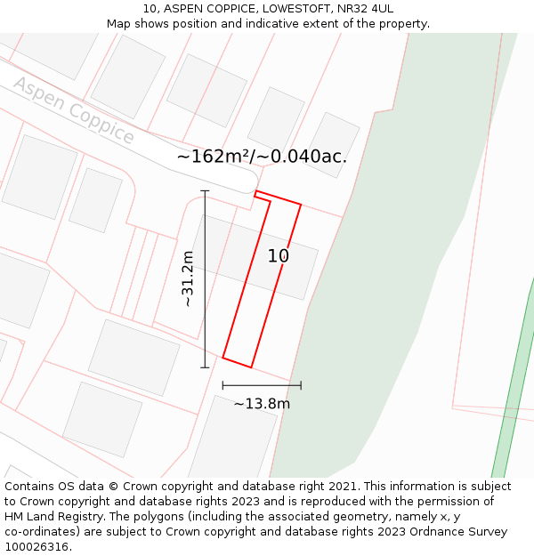 10, ASPEN COPPICE, LOWESTOFT, NR32 4UL: Plot and title map