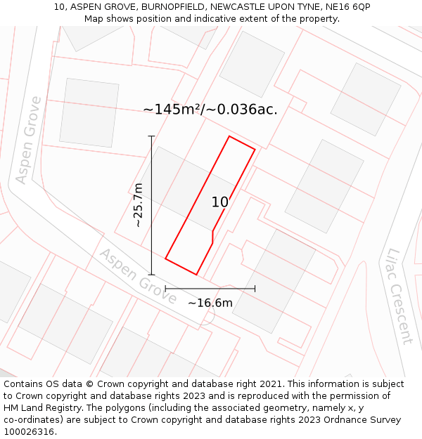 10, ASPEN GROVE, BURNOPFIELD, NEWCASTLE UPON TYNE, NE16 6QP: Plot and title map