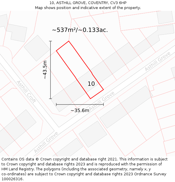 10, ASTHILL GROVE, COVENTRY, CV3 6HP: Plot and title map