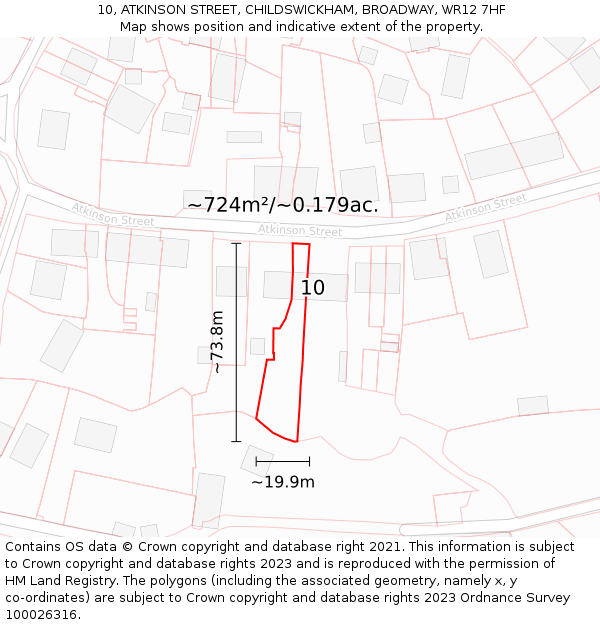 10, ATKINSON STREET, CHILDSWICKHAM, BROADWAY, WR12 7HF: Plot and title map
