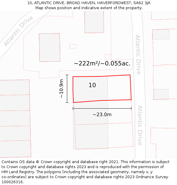 10, ATLANTIC DRIVE, BROAD HAVEN, HAVERFORDWEST, SA62 3JA: Plot and title map