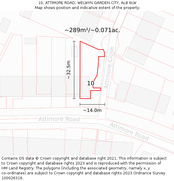 10, ATTIMORE ROAD, WELWYN GARDEN CITY, AL8 6LW: Plot and title map