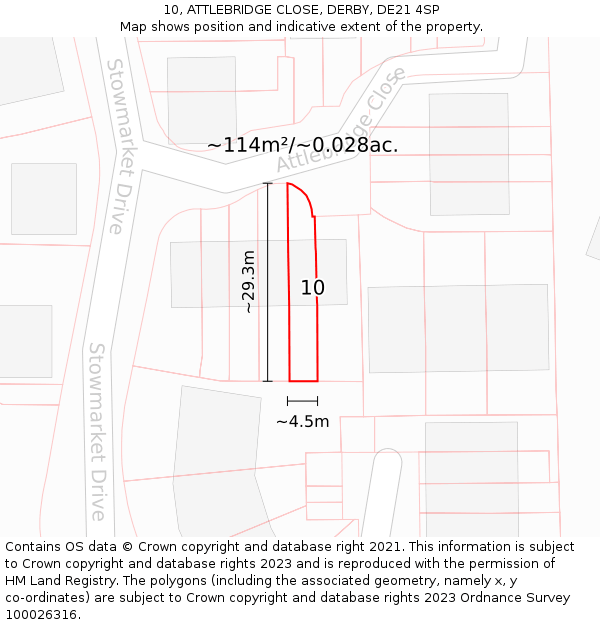 10, ATTLEBRIDGE CLOSE, DERBY, DE21 4SP: Plot and title map