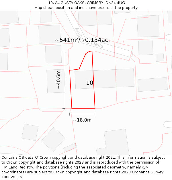 10, AUGUSTA OAKS, GRIMSBY, DN34 4UG: Plot and title map